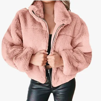 Новинка зимы 2023, женские короткие пальто из искусственного меха, кардиган на молнии, плюшевое теплое пальто, женская верхняя одежда, пальто, толстая куртка