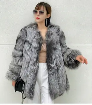 FURSHEHE 2023, пальто из натурального меха, женская Зимняя куртка из натурального лисьего меха, Роскошное Высококачественное Пушистое модное женское уличное пальто