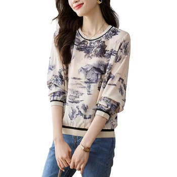 Свободный Пуловер с длинным Рукавом, Топ, женские китайские национальные блузки
