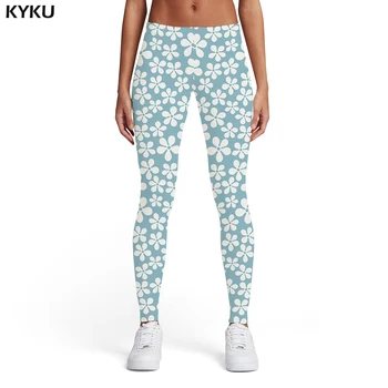 KYKU бренд цветок леггинсы женские Harajuku печатные брюки готический спандекс белые брюки сексуальные женские леггинсы брюки повседневная мода