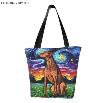 Сумки для покупок Vizsla Starry Night с кавайным принтом, Многоразовая холщовая сумка для покупок через плечо, Сумка для любителей домашних собак