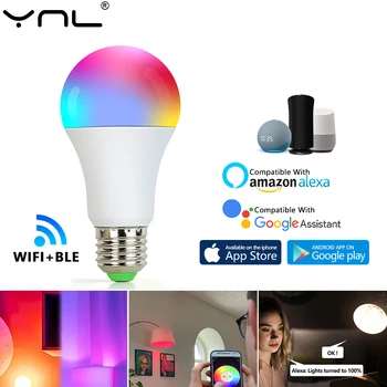 WiFi E27 LED RGB Smart Lamp Лампа мощностью 10 Вт переменного тока 220 В 230 В с регулируемой яркостью Красочная неоновая лампа Smart Life Поддержка управления приложением Alexa Google Light