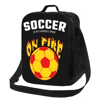 Термоизолированная сумка для ланча Soccer On Fire, женский портативный контейнер для ланча для школьного офиса, уличная многофункциональная коробка для бенто с едой