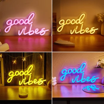 Chi-buy LED Neon Good Vibes, неоновые вывески с питанием от USB, ночник, 3D Настенное искусство и игровая комната, декор для спальни, гостиной, вывески для ламп