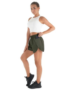 7 цветов, женские быстросохнущие шорты для бега, спортивный слой, эластичный пояс, шорты для активных тренировок с высокой посадкой и карманами