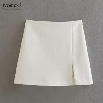Ivogarel, белая юбка с высокой талией и разрезом спереди, шикарные и элегантные женские юбочные брюки, женская юбка с шортами на невидимой молнии