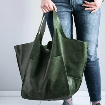 Европейская и американская винтажная Новая простая большая сумка из мягкой кожи большой емкости, ручная сумка на одно плечо, однотонная женская сумка