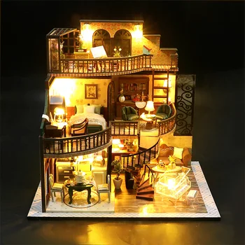 2023 Миниатюрный деревянный кукольный домик с пылезащитным покрытием, Кукольный домик своими руками, Игрушки для детей, Подарки на день рождения, Для девочек, Диорама
