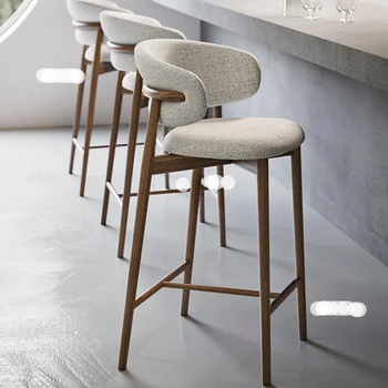 Барные стулья из массива дерева в скандинавском стиле Современная домашняя кухня Высокие барные стулья Легкое Роскошное дизайнерское тканевое кресло для гостиной со спинкой