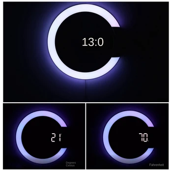 1 комплект светодиодных цифровых настенных часов с цифровым дисплеем температуры 7 цветов 3D украшение спальни гостиной Белый