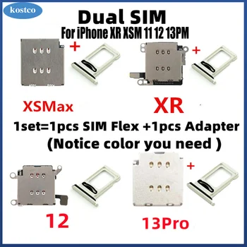 Разъем для чтения двух SIM-карт Гибкий кабель + разъем для лотка Кронштейн Адаптер для iPhone 11 12 13 Pro Max XR XSMax Запасные части