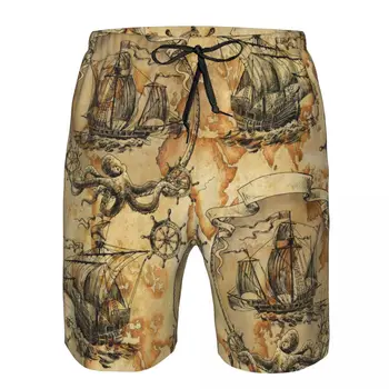 Мужские купальники с коротким рукавом, винтажные парусники, приключения пиратов, Древние Каравеллы, пляжные шорты для плавания, шорты для серфинга.