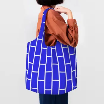 Вертикальная синяя сумка для покупок в кирпичном доме, Холщовая сумка-тоут для покупок, сумки через плечо, вместительная моющаяся сумка Street Art Eldridge.