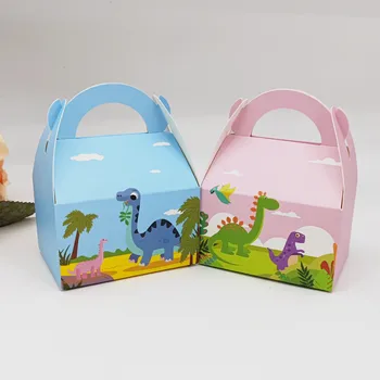 10шт Синий Розовый Динозавр Бумажная коробка конфет Сумка для вечеринок в джунглях Коробка для крекеров и печенья Сумка для упаковки угощений Коробка для детского дня рождения