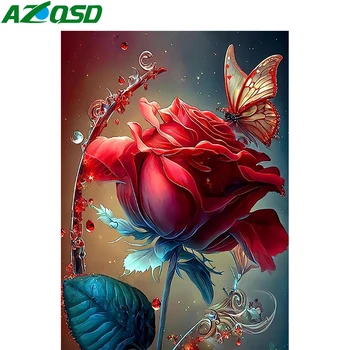 AZQSD Алмазная роспись Роза Бабочка Цветок Вышивка Цветочная картина ручной работы из страз Подарочное рукоделие 30x40 Круглая дрель