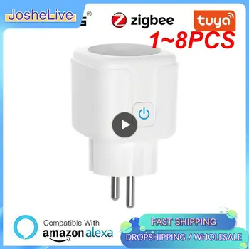 1 ~ 8ШТ Tuya 16A Zigbee EU Smart Socket Plug Умный Дом Беспроводной Пульт Дистанционного Управления Приложение Power Monitor Розетка Для Google Alexa