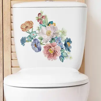 Наклейка на туалет с цветочным рисунком, набор ярких цветочных наклеек на туалет, простые в установке красочные наклейки с цветочным рисунком для домашней ванной комнаты
