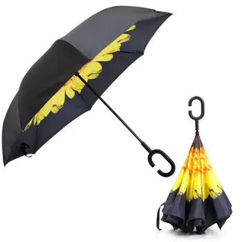 С-образная ручка, Двухслойный зонт, Защита от ультрафиолета, Складной, перевернутый Rever