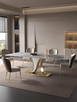 Обеденный стол из итальянской каменной плиты Минималистичный бытовой высококлассный Современный простой Легкий Роскошный стол для риса и сочетание стула