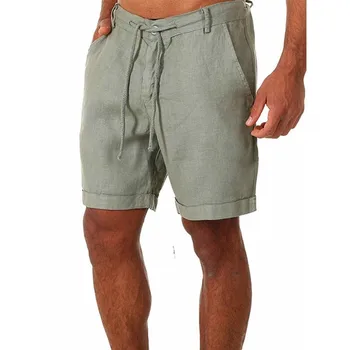 Летние мужские хлопковые конопляные однотонные спортивные короткие штаны на шнуровке Y2k, дышащие шорты для мужчин, спортивная одежда, пляжные короткие штаны для бега трусцой