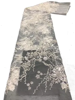 Африканская кружевная ткань с пайетками 2023 Белая Высококачественная кружевная ткань ручной работы из бисера в Нигерийском стиле, французский тюль, кружевной материал для свадебного платья