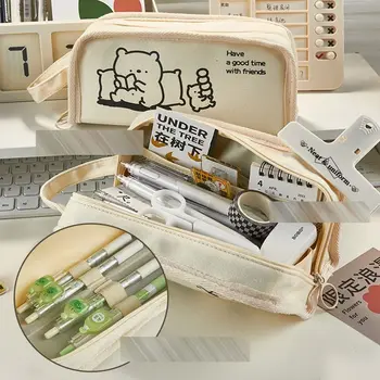 Пеналы Ins в минималистичном стиле, сумка для канцелярских принадлежностей с мультяшным медведем и кроликом, Офисная сумка для хранения на рабочем столе Kawaii