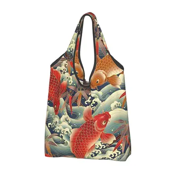 Милая золотая рыбка, женская повседневная сумка для покупок через плечо, сумка-тоут большой емкости, портативная сумка для хранения, складные сумки