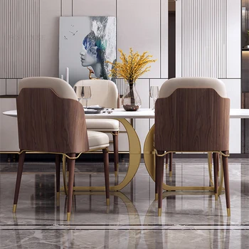 Обеденные стулья из скандинавской кожи для кухонной мебели Роскошные дизайнерские стулья со спинкой Табурет для домашнего обихода Обеденный стул для отдыха