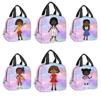 Изолированная сумка для ланча с принтом милой африканской латиноамериканки, портативные сумки для пикника Afro Girl, Термосумка для хранения продуктов, Повседневная коробка для ланча