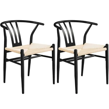 Современный обеденный стул SMILE MART из 2 предметов с металлическим каркасом, черный