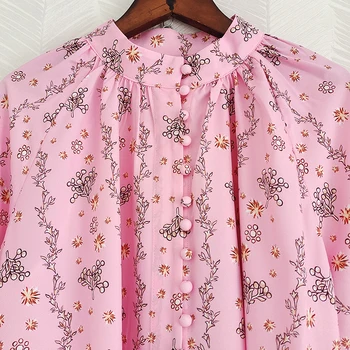 QQ6326 Женский повседневный комплект 2023, летняя модная розовая блузка с цветочным принтом и рукавами-фонариками + шорты с поясом, винтажный костюм из 2 предметов
