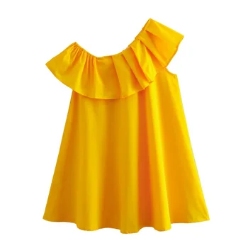 Новое женское минималистичное свободное платье с оборками и открытыми плечами 2023 года