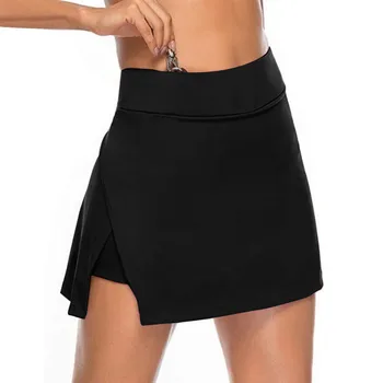 Женская юбка для плавания с однотонным низом бикини, Встроенные шорты, трусы с разрезом по бокам, многослойные плавки, шорты для плавания, юбка для занятий спортом