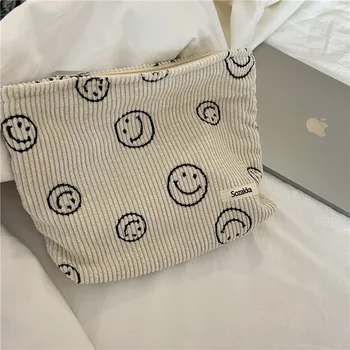 Вельветовая косметичка в японском стиле, женские сумки, кошельки, органайзер для макияжа Smile & Dots, косметичка для хранения, сумки-пеналы для девочек