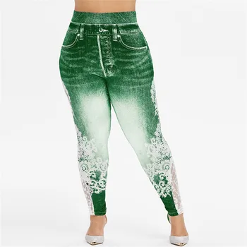 Леггинсы из джинсовой ткани с имитацией йоги большого размера с цифровой печатью в Европе и Америке