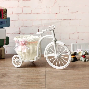Велосипедная ваза из ротанга с шелковыми цветами, красочный мини-букет из роз и искусственных ромашек для домашнего свадебного украшения