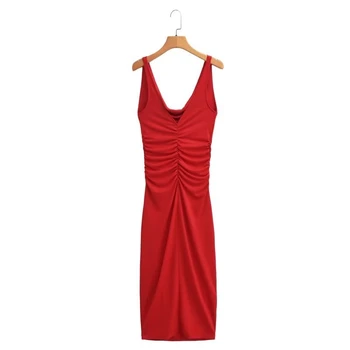 Летнее плиссированное платье без рукавов с V-образным вырезом, женское сексуальное облегающее клубное платье, вечернее платье, женское платье миди