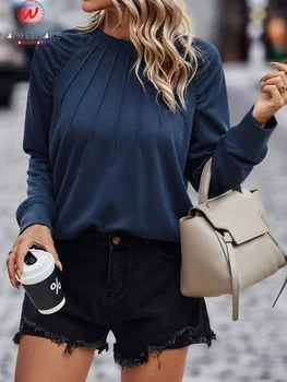 Модные женские однотонные толстовки с капюшоном с круглым вырезом и длинным рукавом, осенние Повседневные Свободные пуловеры, Топ