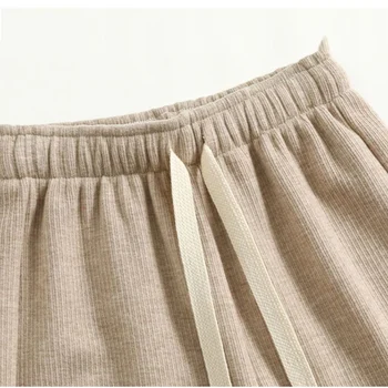 Женские осенне-зимние Новые широкие брюки с эластичным шнурком и высокой талией, трикотажные Свободные повседневные брюки, утепленные прямые брюки для уборки