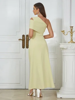 Сексуальное женское Асимметричное длинное платье с диагональным воротником, без рукавов, с рюшами на одно плечо, платье с высокой талией, платье на день рождения, клубная вечеринка