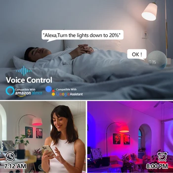 WiFi Smart E27 10 Вт AC220V Светодиодные лампы с регулируемой яркостью RGB, управление приложением Smart Life, Поддержка Alexa Google Home, Освещение для спальни
