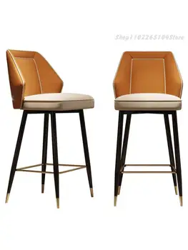 Легкий Роскошный Кожаный барный стул Nordic Вращающийся стульчик для кормления Оранжевый Модный Сетчатый Красный Барный стул Синий Табурет из нержавеющей стали