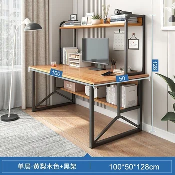 Игровой стол для ПК 100/120 см, Офисный компьютерный стол с двойной книжной полкой, студенческая спальня, домашний простой стол